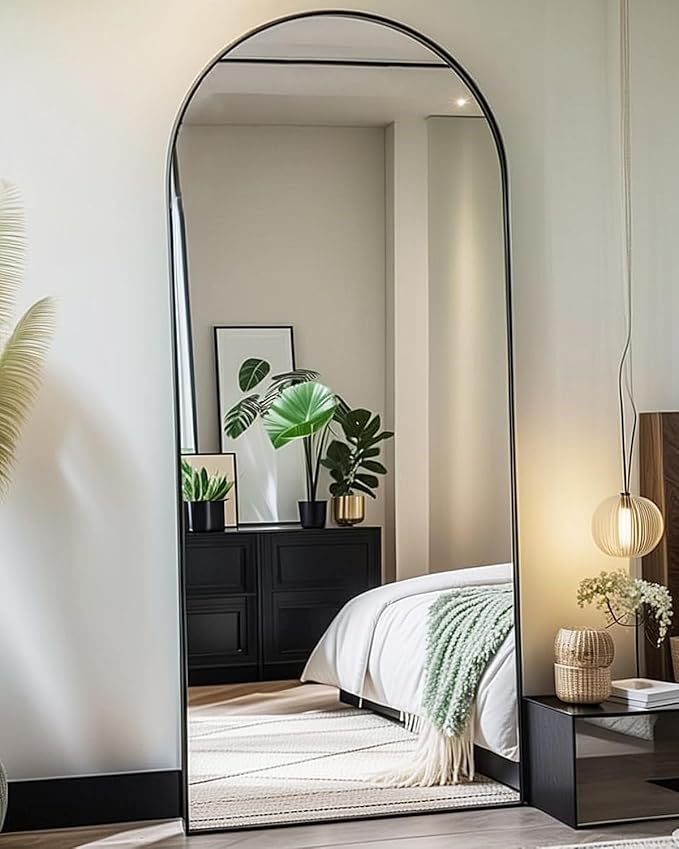 Arched Full Length Mirror 68"x26" Full Body Mirror Floor Mirror Standing Hanging or Leaning Wall, Large Arch Wall Mirror with Stand Aluminum Alloy for Bedroom Cloakroom-Black