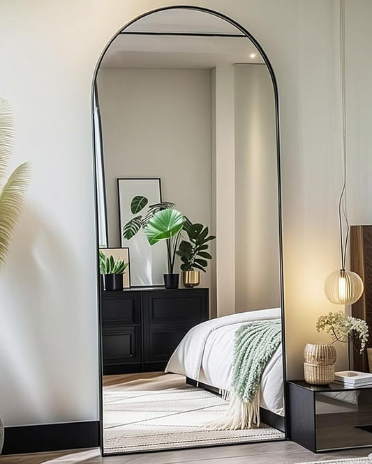 Arched Full Length Mirror 68"x26" Full Body Mirror Floor Mirror Standing Hanging or Leaning Wall, Large Arch Wall Mirror with Stand Aluminum Alloy for Bedroom Cloakroom-Black