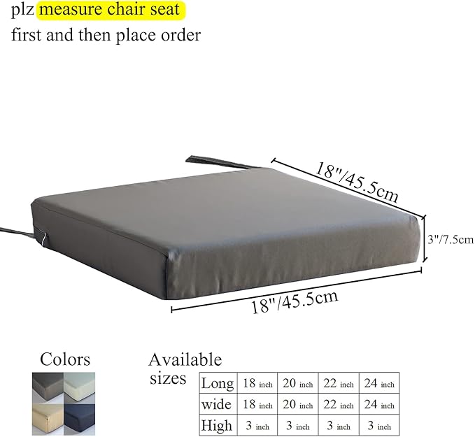 Patio Chair Cushions Non Slip Bottom Chair Pad with TiesSet of 2 Waterproof Square Outdoor Seat Cushion Replacement for Garden Swing Furniture 18x18 Inch, Light Khaki