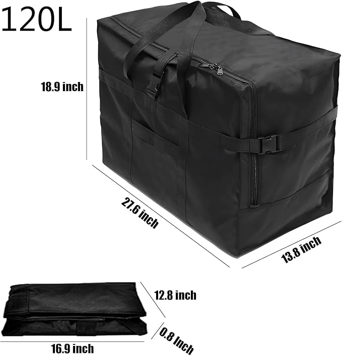 Travel Duffle Bag,120L Foldable Heavy Duty Overnight Bag, For Spirit Airlines, RicoRich Larger Size Carry on Luggage Sport Duffel for Weekender/Vacation/Camping/Beach/Tent(Black)