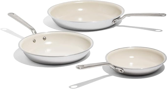 Made In Cookware - 3-Piece (Includes 8",10",12") Ceramic Non Stick Frying Pan Set (Stainless Handle) - 5-Ply Stainless Clad with Stay-Cool Handle - Professional Cookware