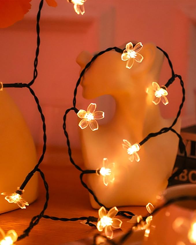 Cherry Blossom Fairy Flower String Lights Indoor Bedroom Decorations, 33ft 100 LED USB Plug in Decorative Floral Lamp for Christmas Tree Classroom Window Camping Vine Hanging (Warm White)