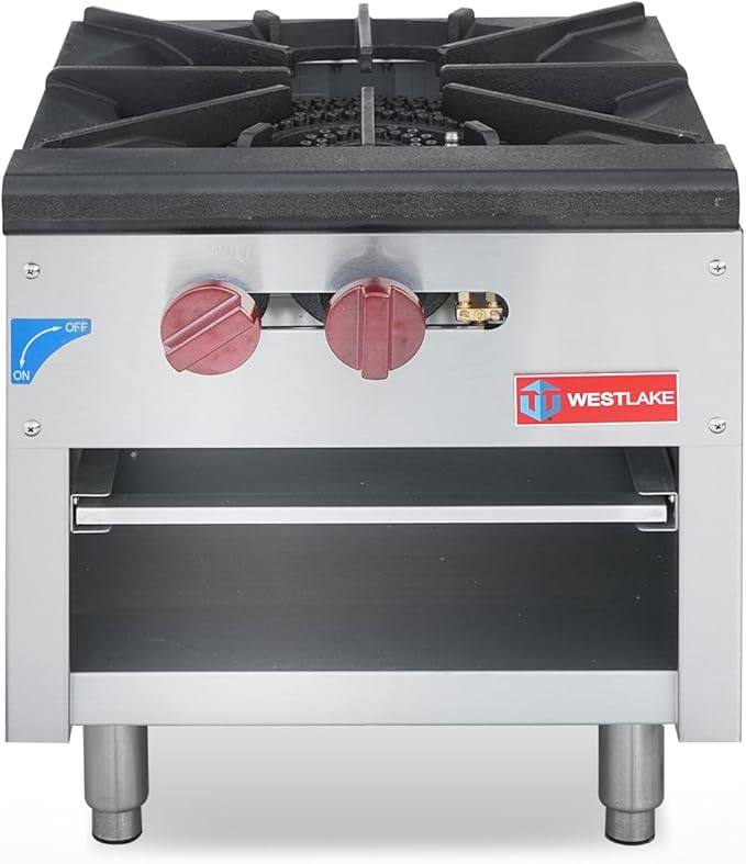 WESTLAKE Commercial Gas Stock Pot Range, Single Burner Natural Gas and Propane Stove with 80000 BTU, 18" W Countertop Cooking Stove Range Commercial Stainless Steel Gas Stock Pot for Restaurant