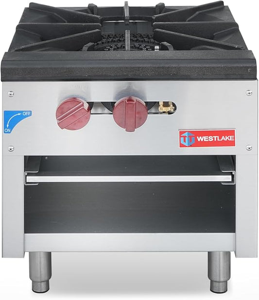 WESTLAKE Commercial Gas Stock Pot Range, Single Burner Natural Gas and Propane Stove with 80000 BTU, 18" W Countertop Cooking Stove Range Commercial Stainless Steel Gas Stock Pot for Restaurant