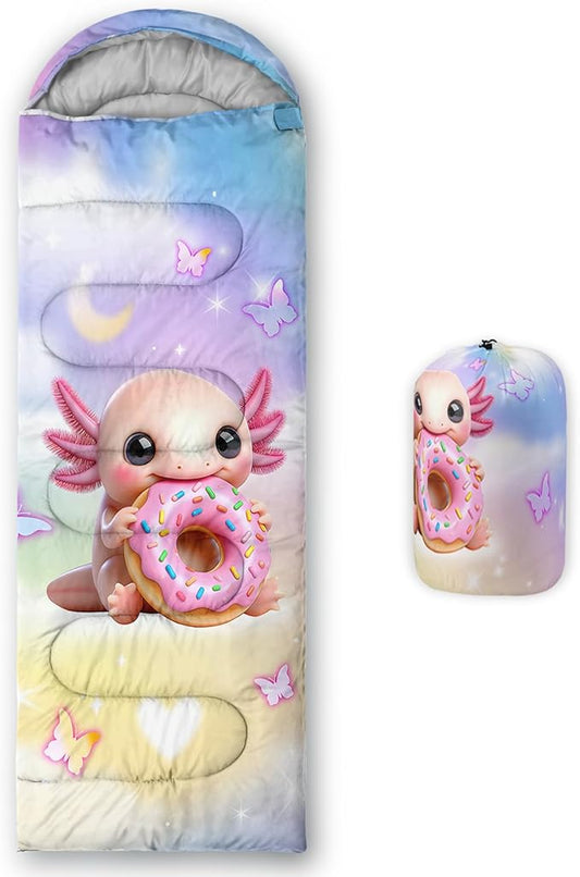 AILONEN Pink Lovely Rabbit Sleeping Bag for Girls Kids Adults,Warm and Cool Weather,Lightweight,Waterproof Backpacking,Cartoon Flowers Printed Bunny Sleeping Bag for Camping