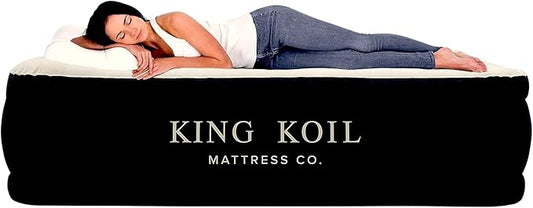 King Koil Luxury Plush Pillow Top California King Air Mattress with Built-in High-Speed Patented Pump for Home, Camping & Guests, 13" Inflatable Double High Blow Up Airbed, Waterproof, 1-Year Warranty