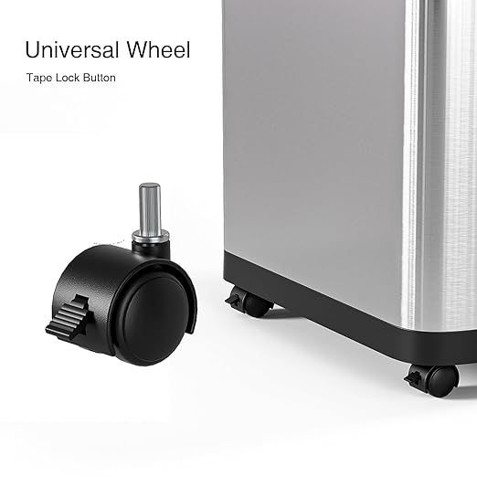 ELLO&ALLO 13 Gallon Kitchen Trash Can with Roll Up Lid, Automatic Touchless Motion Sensor Rectangular Trash Can with Wheels, Brushed Stainless Steel Finish