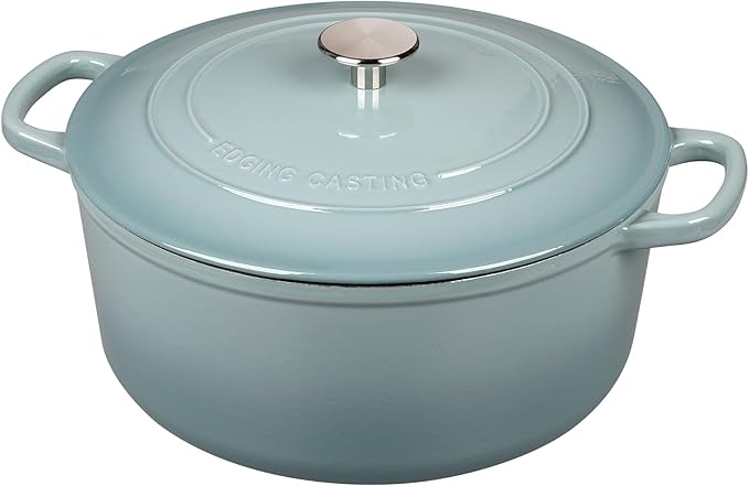 Enameled Dutch Ovens Cast Iron Dutch Oven Pot with Lid for Bread Baking, Cook, Dual Handle, 7 Quart, Seasalt