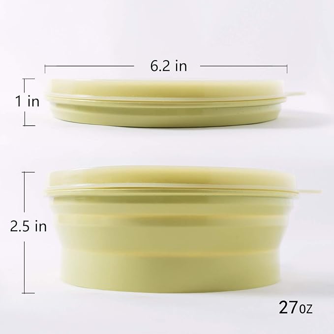 IYYI ME.FAM Silicone Collapsible Bowl with Lid - 800ML Folding Travel Bowl for Camping, Hiking - Heat Resistant