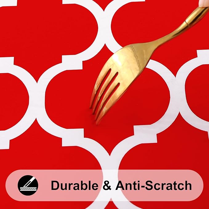 Smiry Rectangle Picnic Table Cover, Waterproof Elastic Fitted Camping Tablecloths for 5 Foot Tables, Wipeable Flannel Backed Vinyl Tablecloth Protector for Indoor, Outdoor (Red, 30x60 Inches)