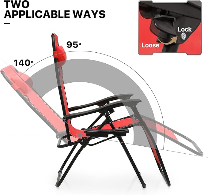 MoNiBloom Recliner Patio Lounge Chairs Set of 3, Adjustable Outdoor Beach Chairs w/Folding Table, Pillow and Cup Holder Tray, 330lbs Capacity, Red