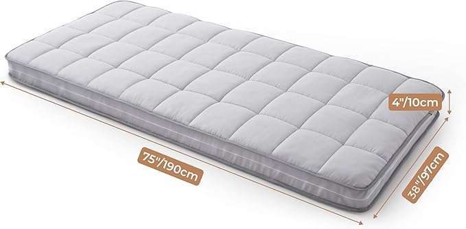 4Inch Cot Mattress Topper,Twin Gel Infused Memory Foam,Machine Washable Pillow Top Cover,Roll Up Floors Mat,Portable Folding Sleep Pad(75 X 38“)