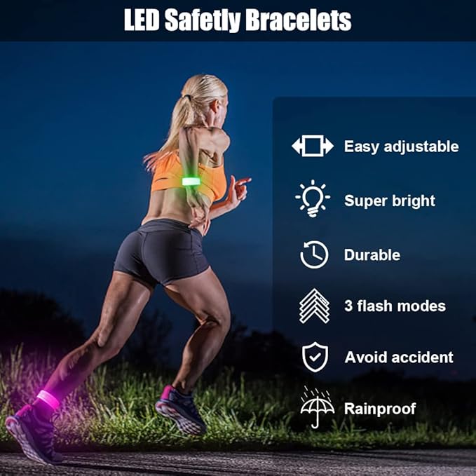 Dilabnba 6PCS Led Light Up Slap Wristband for Running Night Safety, Glow in The Dark Slap Bracelets Arm Band Reflective Strips for Cycling Walking Concert Camping Party