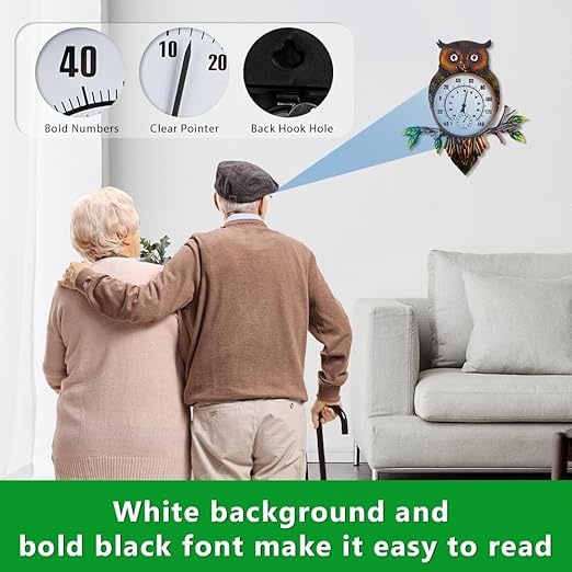 Owl Outdoor Thermometer, 22" Metal Indoor Wall Thermometer, Large Outside Thermometer with Large Number for Patio Home Room Decor