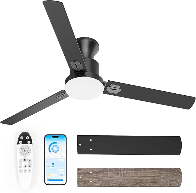 Obabala 60" Ceiling Fan with Remote, LED Light, Reversible Silent DC Motor, 6 Speeds, Large Modern Ceiling Fan for Outdoor Patio, Spacious Bedroom
