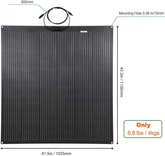 Flexible Solar Panel 200W 12V ETFE 9BB,43.3/8in x 41-1/2in Semi-Flexible Bendable Mono Solar Panel 200 Watt for RV Van Roof TopCamping Home Boat Marin