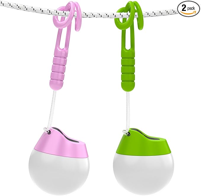 LETMY Rechargeable Camping Lights, 2 Pack Portable tent lights With 4 Lighting Modes, 150LM LED Camping Lantern, Only 20g Hanging Tent Lantern With Silicone Lanyard for Kids Hiking Backpacking Outages