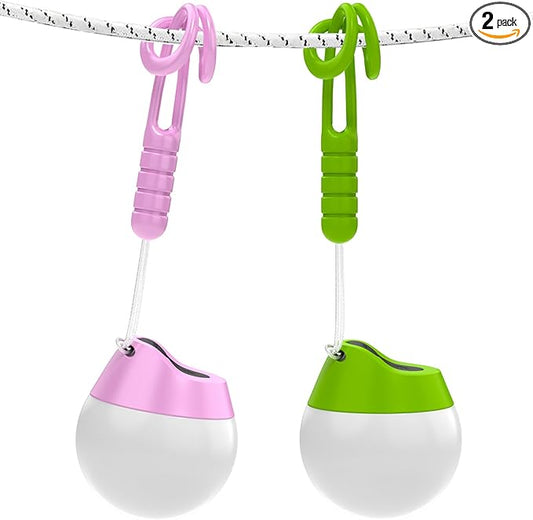 LETMY Rechargeable Camping Lights, 2 Pack Portable tent lights With 4 Lighting Modes, 150LM LED Camping Lantern, Only 20g Hanging Tent Lantern With Silicone Lanyard for Kids Hiking Backpacking Outages
