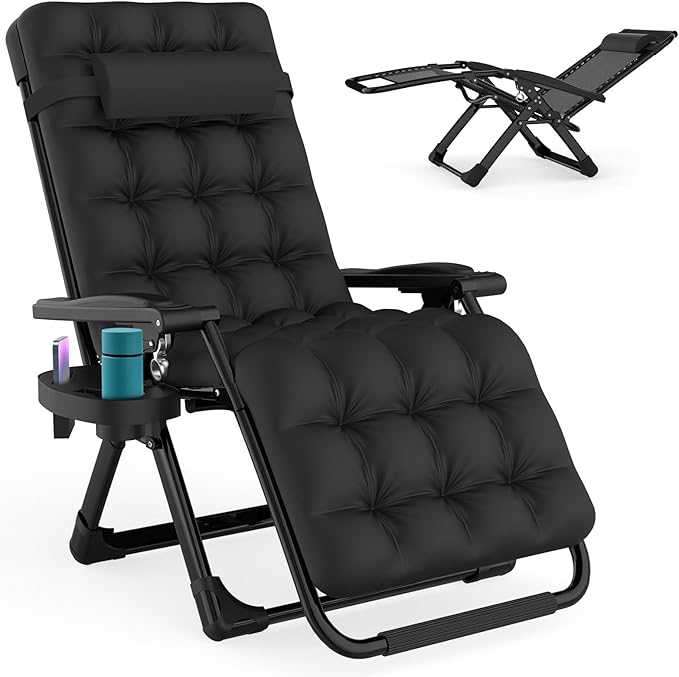 ZENPETIO Zero Gravity Chair with Removable Cushion, Reclining Camping Chair with Cup Holder, Anti Gravity Lounge Chair for Indoor and Outdoor