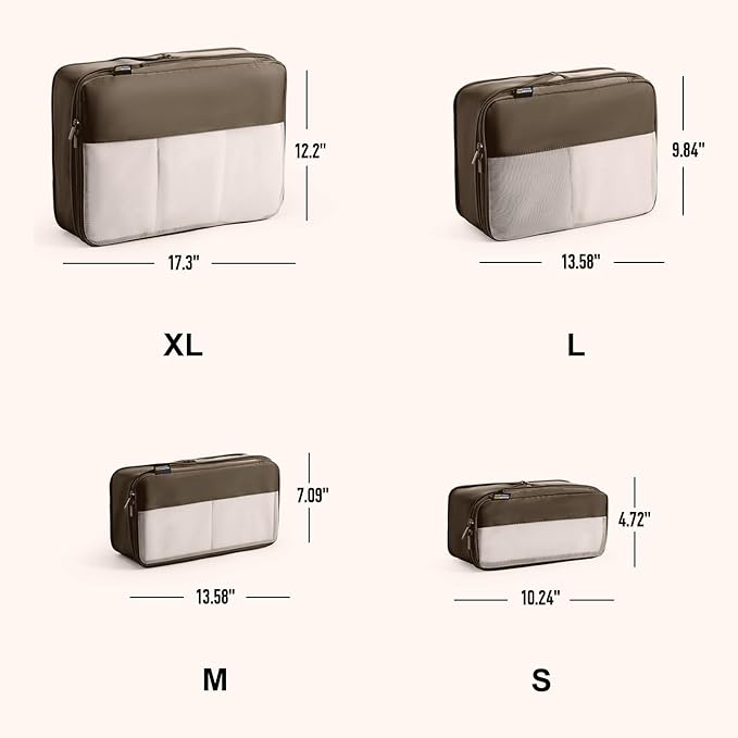 4 Set Compression Packing Cubes for Travel, Suitcases and Backpack Space Saving Organizers (Charcoal Gray)