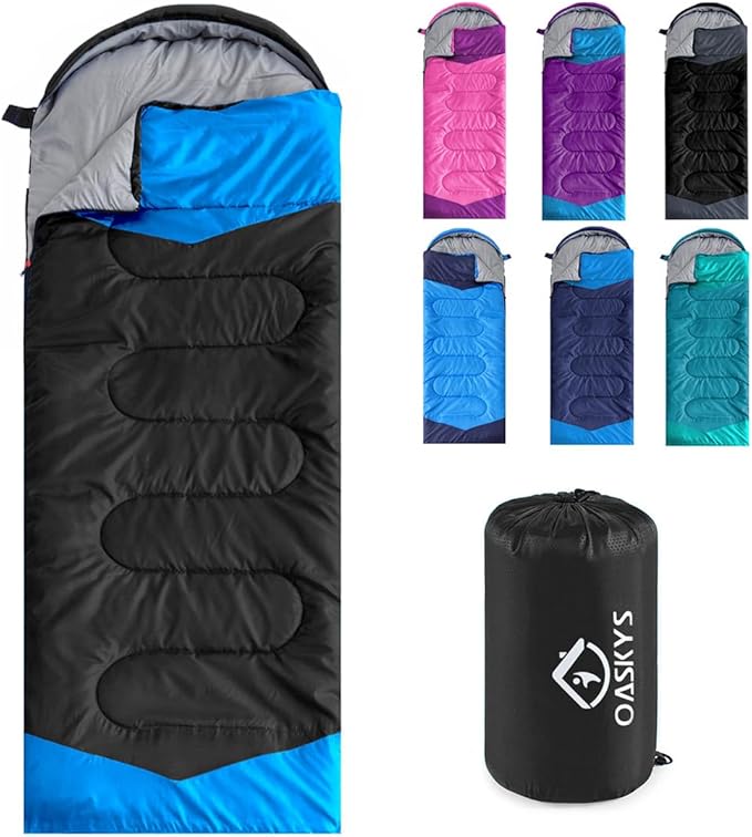oaskys Camping Sleeping Bag - 3 Season Warm & Cool Weather - Summer Spring Fall Lightweight Waterproof for Adults Kids - Camping Gear Equipment, Traveling, and Outdoors