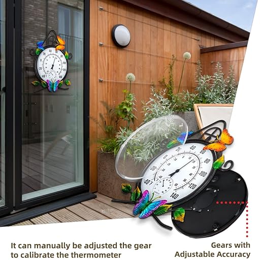 Large Outdoor Thermometer，House-Shape Wall-Mounted Thermometer with Humidity, Easy to Read Decorative Outside Thermometer for Patio, Garden, No Require Batteries