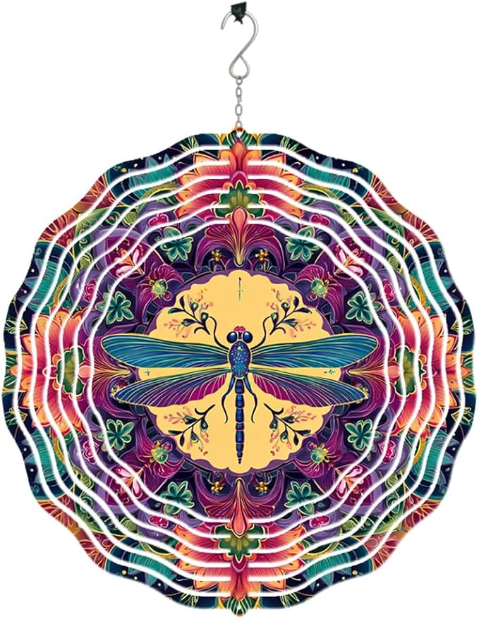 3D Wind Spinner for Garden - 10inch Stainless Steel with Double-Sided UV Printing | High-Resolution Images | Weather-Resistant Outdoor Spinning Decor for Patio, Yard & Gifts (Dragonfly)