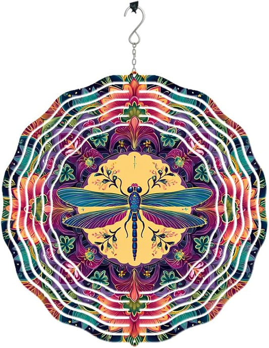 3D Wind Spinner for Garden - 10inch Stainless Steel with Double-Sided UV Printing | High-Resolution Images | Weather-Resistant Outdoor Spinning Decor for Patio, Yard & Gifts (Dragonfly)