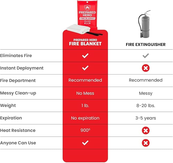 Hero Extra Large Emergency Fire Suppression Blanket - 4 Pack - XL Fiberglass Fire Blanket for Kitchen & Home, 47' x 71'