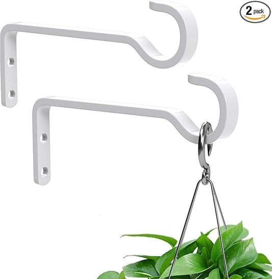 6 Inch 2 Pack Heavy Duty Outdoor Plant Hangers for Hanging Baskets, Iron Hanging Plant Brackets, Metal Plant Wall Hooks for Lantern, Bird Feeder, Windchime, White