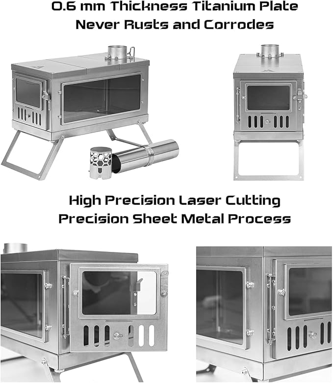 POMOLY Camping Wood Stove Hot Tent Stove, Timber Portable Lightweight Titanium Stove for Hiking, Cooking, Heating (Stove Pipe 9.84ft / 3m)