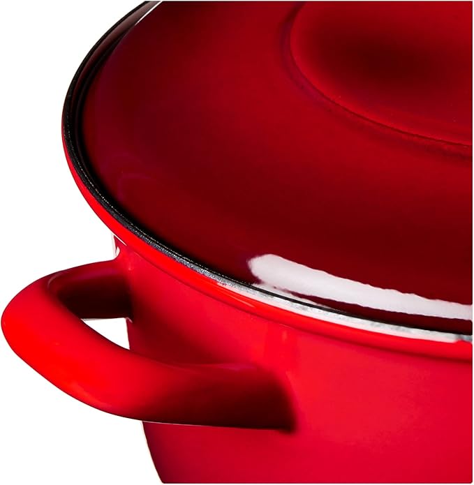Merten & Storck 7QT Round Dutch Oven Casserole Pot with Lid, European Crafted Enameled Iron Stockpot, Induction & All Cooktops, Braising, Stews, Roasting, Slow Cooking, Sourdough, Foundry Red