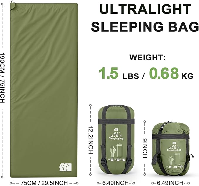 Ultralight Warm Weather Sleeping Bag - Portable, Waterproof, Compact Lightweight, Comfort with Compression Sack - Great for Outdoor Camping, Backpacking & Hiking