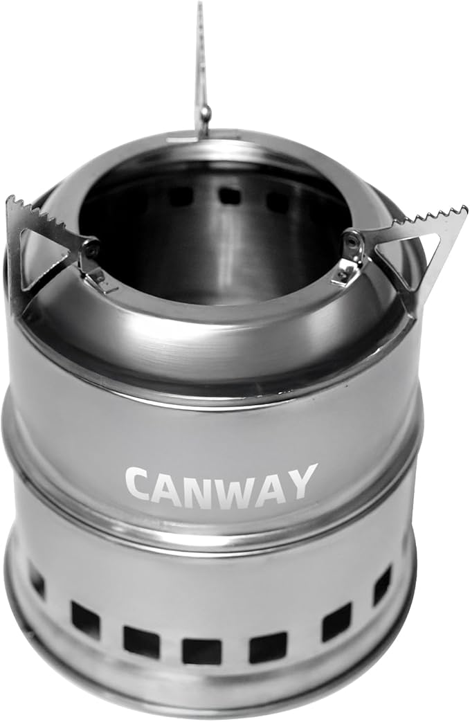 CANWAY Portable Camping Stove Mini Wood Burning Camp Stove for Backpacking Hiking Traveling Survival Cooking Stove Stainless Steel Emergency Folding Camping Stove with Carry Bag