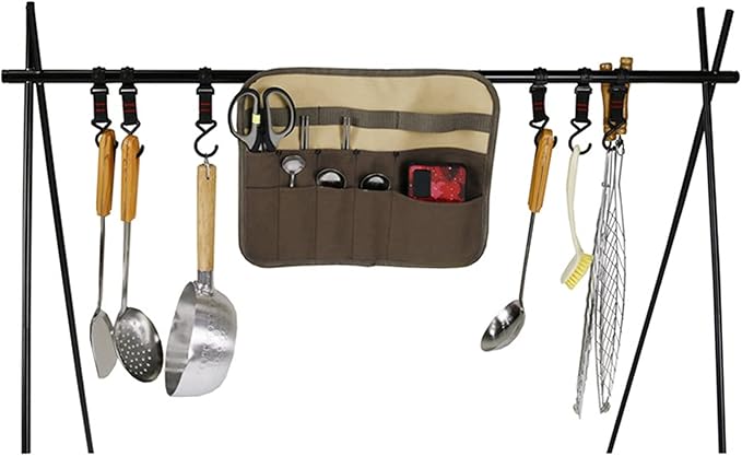 Camping Tableware Organize Bag, Knife Roll Cookware Set Canvas Storage Portable Hanging Picnic Cutlery Tablewares Storages Hang Out Equipment Hygiene Lightweight for Outdoor Barbecue Activities