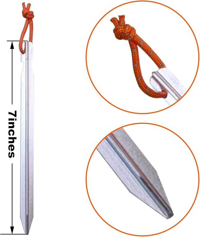 12 Pack Tent Stakes, 7075 Ground Metal Camping Aluminum Tent Pegs, Lightweight Tent Stakes Heavy Duty Spikes Camping Accessories