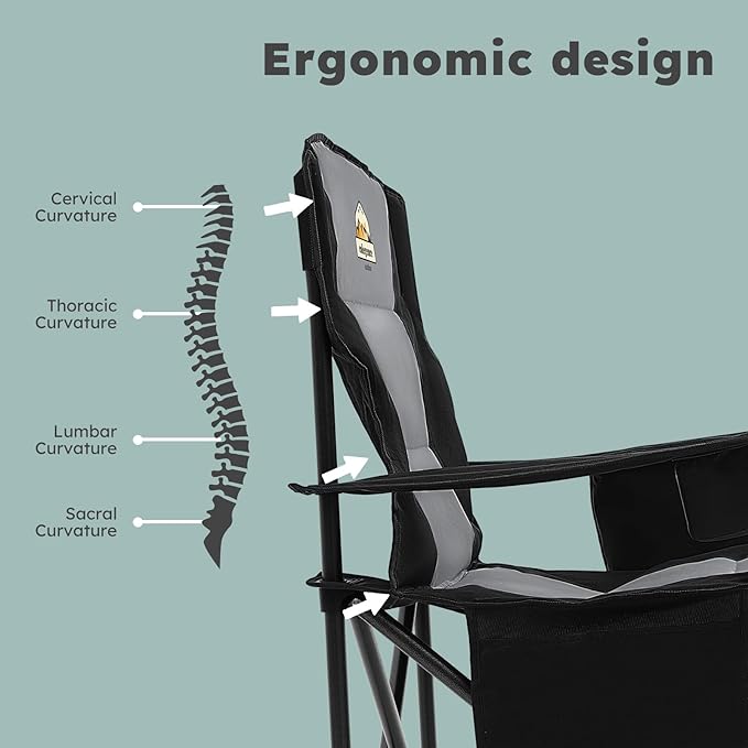 Oversized Camping Chairs 2 Pack - 450lbs Support Heavy Duty Folding Camp Chair Wide Portable Outside Collapsible Chairs with Carry Bag,Cooler,Cup Holder for Outdoor,Lawn,Sports,Baseball,Soccer-Black