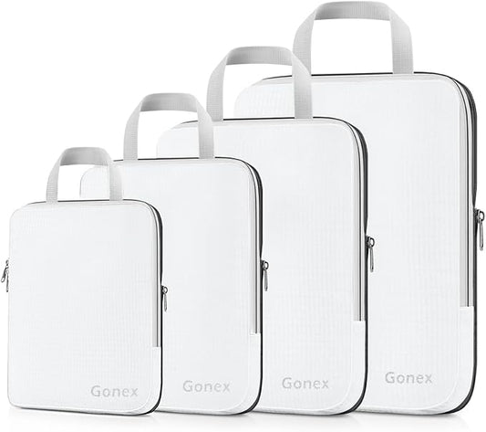 Gonex Compression Packing Cubes, 3pcs/4pcs Expandable Storage Travel Luggage Bags Organizers