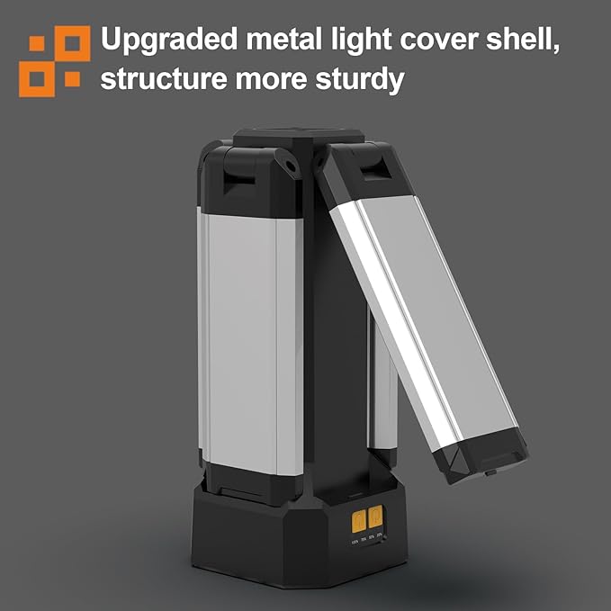 Upgraded Aluminum13200mAh Rechargeable Work Light with Folding Stand and Carrying Bag, 8000 Lumen Cordless Camping Light, White/Warm/Nature White with Detachable Tripod (Standard)