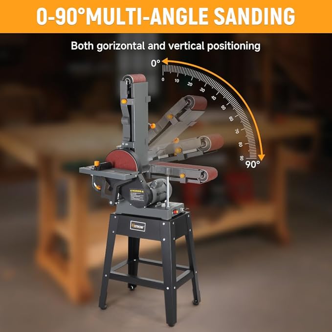 Hoteche 7.9-Amp 6-Inch x 48-Inch Belt and 9-Inch Disc Sander, 1-HP Power Combination Sander with Open Stand, Heavy-Duty Benchtop Sander for Woodworking and Metal, Dust Collection System