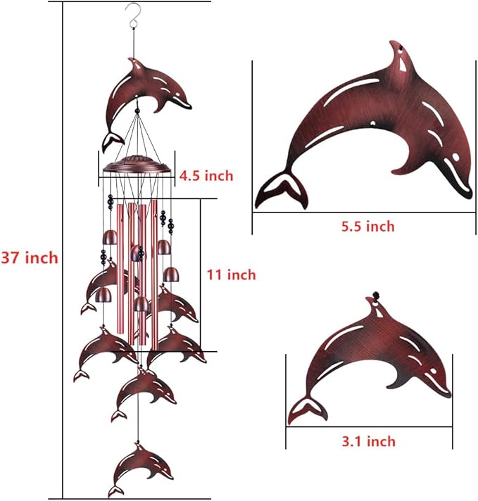 Dolphin Wind Chimes for Garden, Home, Balcony, Yard, Outdoor Decoration, Blessing Wind Bells, Memorial Wind Chime, Wind Catcher, Dolphins Wind Chimes Xmas Gifts for Mom, Grandma, Family, Women, Friend
