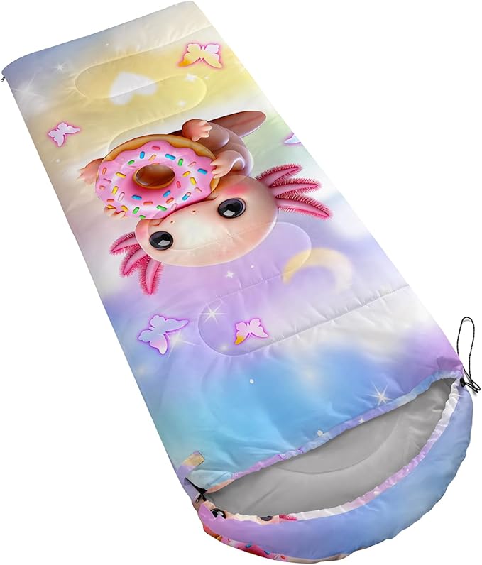 AILONEN Pink Lovely Rabbit Sleeping Bag for Girls Kids Adults,Warm and Cool Weather,Lightweight,Waterproof Backpacking,Cartoon Flowers Printed Bunny Sleeping Bag for Camping