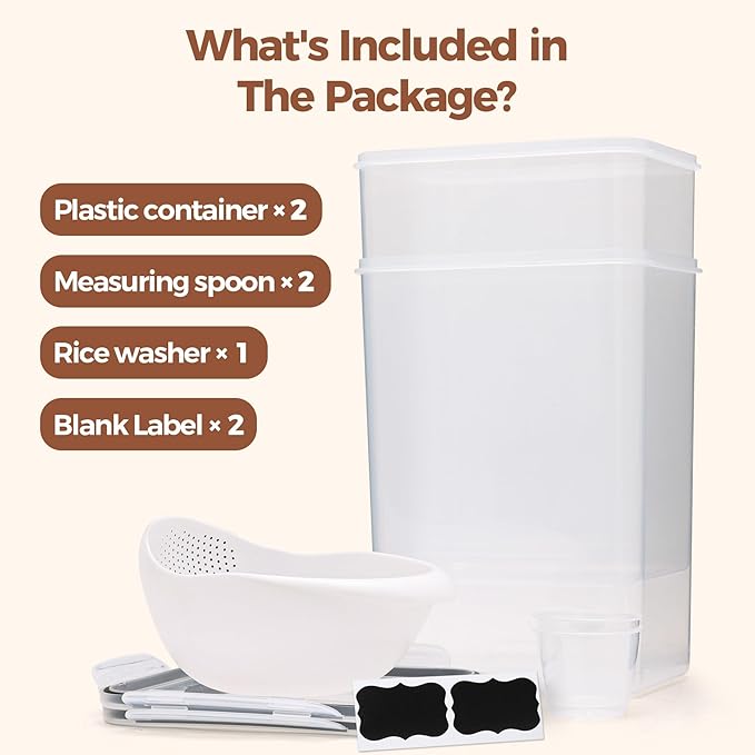 ComSaf Rice Container Set of 2(9.5L/321OZ), Large Airtight Food Storage Containers with Lid and Rice Washer, Plastic Canisters Sets for The Kitchen, Pantry Organizers for Flour, Cereal and Cooking