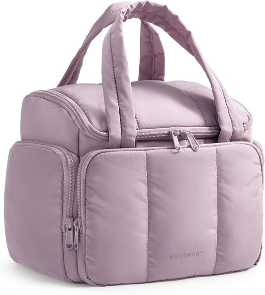 BAGSMART Puffy Travel Toiletry Bag, Roomy Makeup Bag with Multi-Pockets for Full-Sized Toiletries & Accessories, Purple