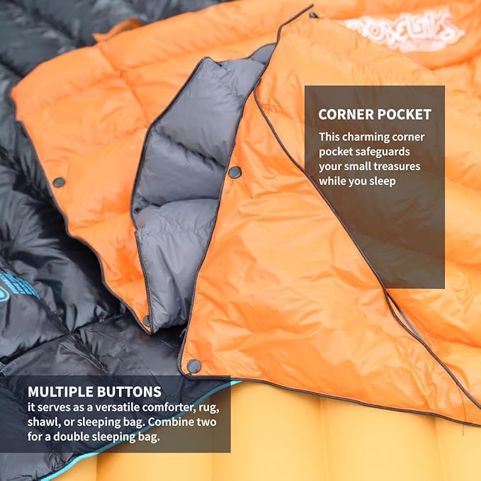 ZOOOBELIVES Ultralight Down Camping Blanket - 1.35lbs, 650 Fill Power Puffy Quilt. Compact & Warm Comforter for Travel, Beach, Hammock, Backpacking - Elevate Your Outdoor Comfort - AlpliveR300