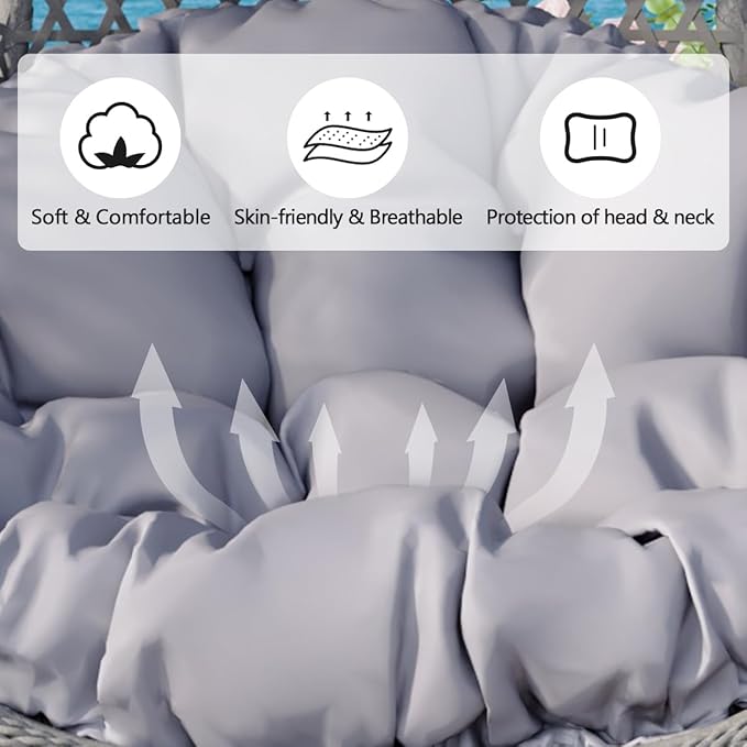 JUFU Egg Swing Chair with Stand,Hanging Egg Chair Indoor Outdoor,Hammock Hanging Basket Chair with Aluminum Steel Frame，Patio Egg Chair with Removable Cushions for Patio Balcony Backyard,Bedrooms