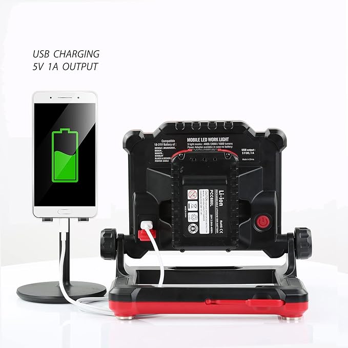 4000Lumens Work Flood Light Cordless Rechargeable Portable Led Work Lights for Automotive, Compatible for Milwaukee 18v m18, Dewalt 20v Lithium Tool Battery and Makita Battery,Red