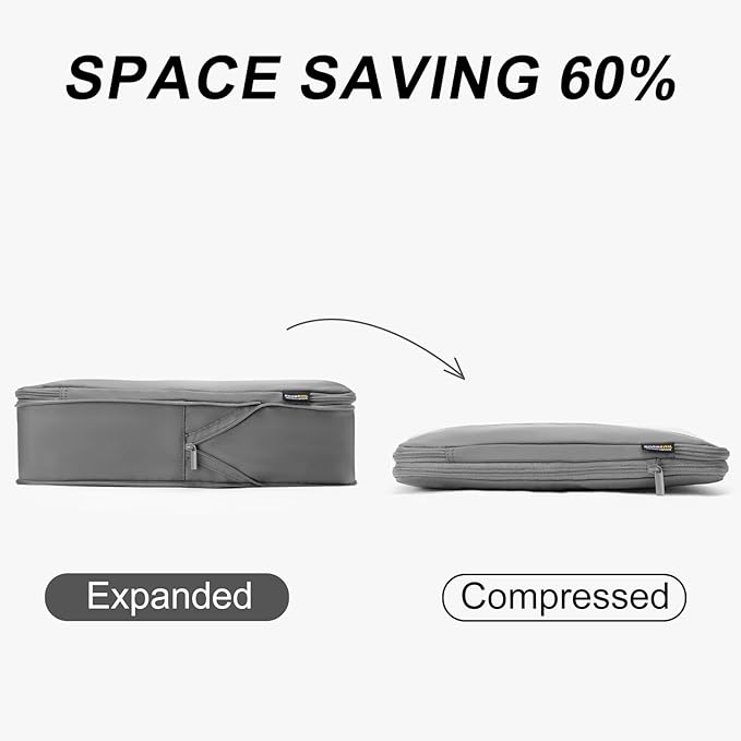 4 Set Compression Packing Cubes for Travel, Suitcases and Backpack Space Saving Organizers (Silver)