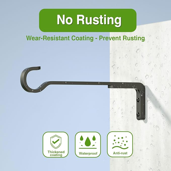 10 Inch 2 Pack Black Heavy Duty Outdoor Plant Hangers for Hanging Baskets, Iron Hanging Plant Brackets for Hanging Plants Outside, Metal Plant Hooks Plant Wall Hooks for Hanging Lantern, Bird Feeder