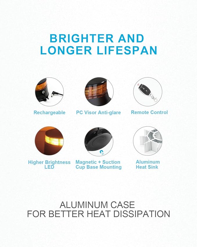 Agrieyes Remote Control Beacon Light, Rechargeable Wireless Flashing Lights, 12-30V Amber Strobe Lights for Golf Cart Magnetic, Safety Warning Caution Lights for Trucks, Construction